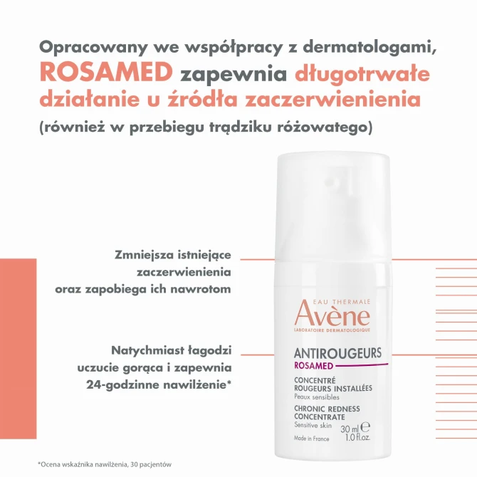 AVENE Eau Thermale Avène Antirougeurs Rosamed Koncentrat na utrwalone zaczerwienienia skóry wrażliwej - 30ml