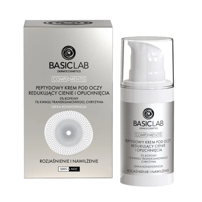 BASICLAB Complementis Peptydowy Krem Pod Oczy Redukujący Cienie i Opuchnięcia z 3% Kofeiny - 15 ml