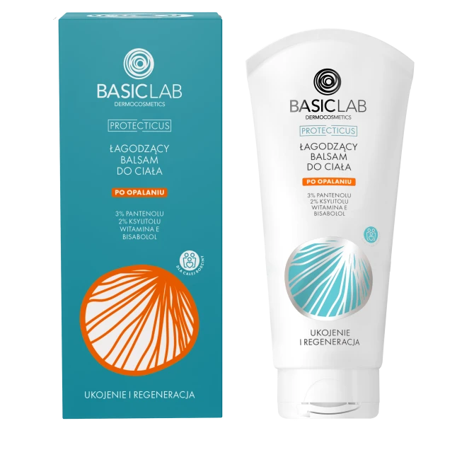 BASICLAB PROTECTICUS Łagodzący Balsam Do Ciała Po Opalaniu 3% Pantenolu 2% Ksylitolu Witamina F Bisalol - 100ml
