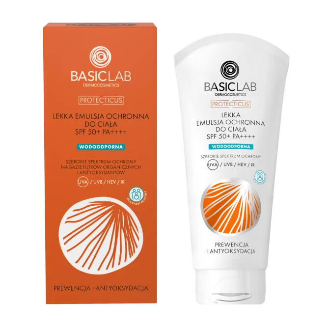 BASICLAB PROTECTICUS Lekka Emulsja Ochronna Do Ciała SPF 50+ PA+ +++ Prewencja i Antyoksydacja - 100ml