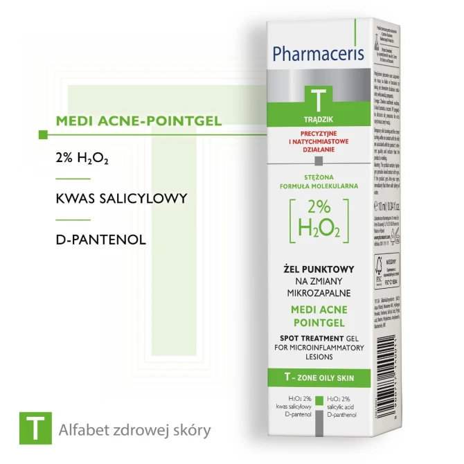 PHARMACERIS T MEDI ACNE-POINTGEL Żel Punktowy, 2% H₂0₂ Na Miejscowe Zmiany Mikrozapalne - 10 ml