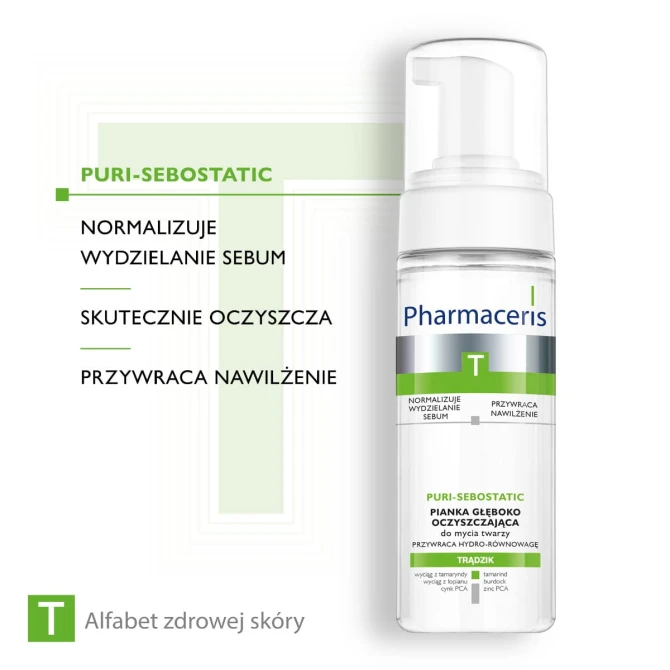 PHARMACERIS T PURI-SEBOSTATIC Pianka Do Twarzy Głęboko Oczyszczająca - 150 ml