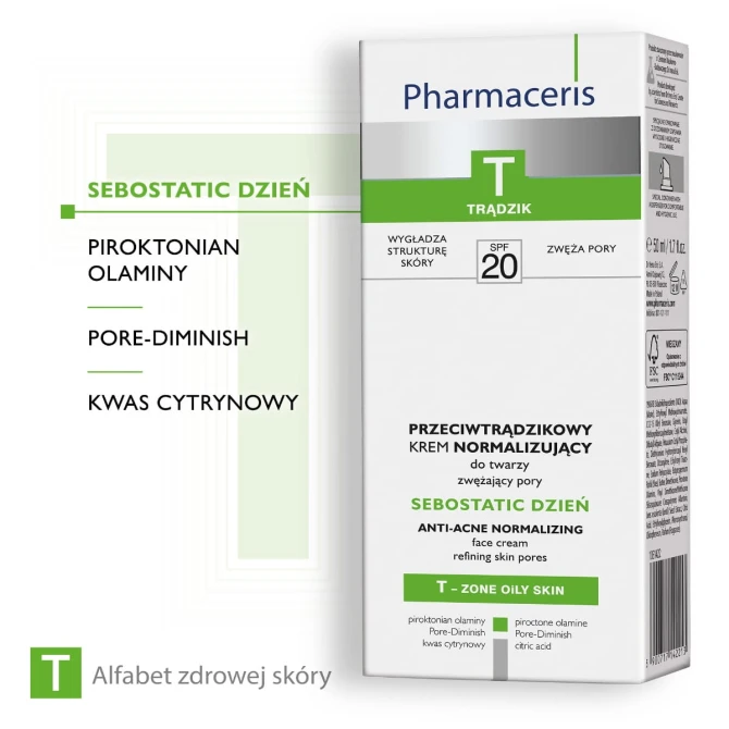 PHARMACERIS T SEBOSTATIC Przeciwtrądzikowy Krem Normalizujący Do Twarzy SPF20 - 50 ml
