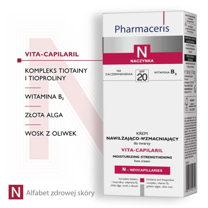 PHARMACERIS N VITA-CAPILARIL Krem Nawilżająco Wzmacniający Do Twarzy SPF20 - 50 ml