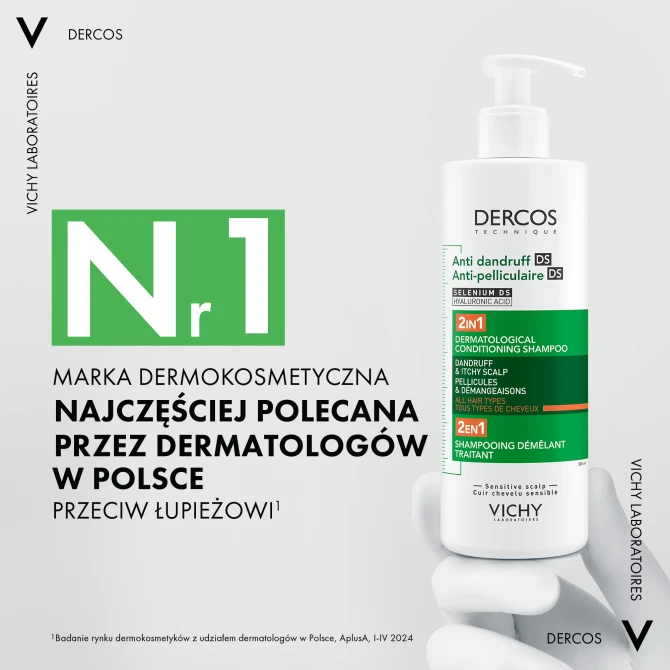 VICHY DERCOS Szampon Przeciwłupieżowy Z Odżywką 2w1 - 390ml