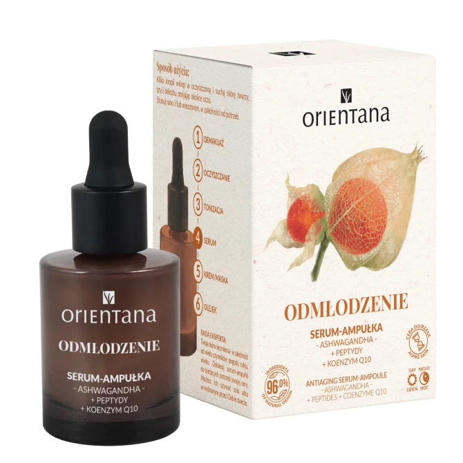 Orientana ASHWAGANDHA Serum-ampułka ODMŁODZENIE Ashwagandha Peptydy Koenzym Q10 - 30 ml