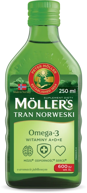 MÖLLER'S TRAN NORWESKI MÓZG-ODPORNOŚĆ-SERCE Omega-3 Jabłkowy - 250ml