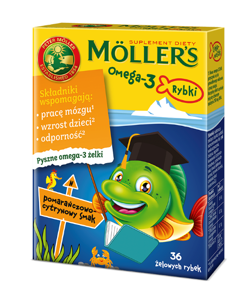 MÖLLER'S OMEGA-3 TRAN ŻELKI RYBKI Pomarańczowo-Cytrynowe - 36szt.