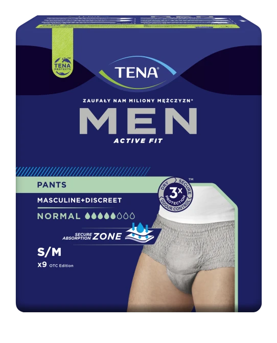 TENA MEN PANTS Normal Grey S/M OTC Edition (75-105 cm) Bielizna Chłonna - 9 sztuk