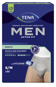 TENA MEN PANTS Normal Grey S/M (75-105 cm) Bielizna Chłonna - 30 sztuk