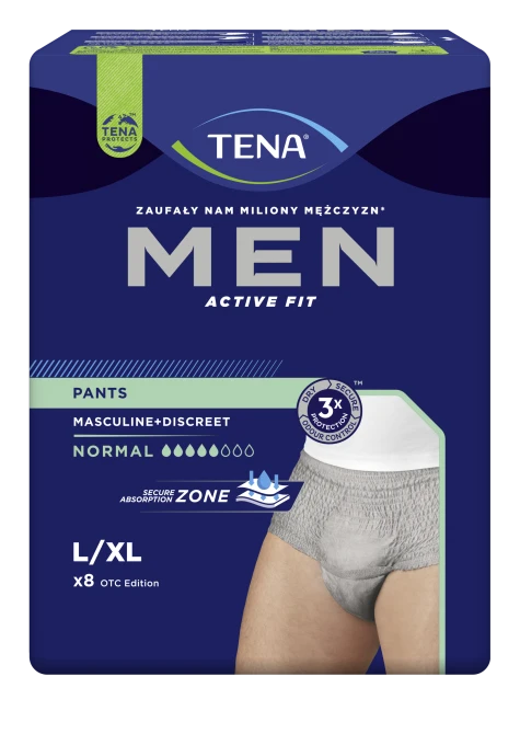 TENA MEN PANTS Normal Grey L/XL OTC Edition (95-130 cm) Bielizna Chłonna - 8 sztuk