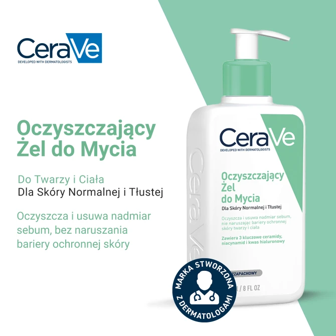 CERAVE Oczyszczający Żel Do Mycia Skóry Normalnej I Tłustej - 236 ml