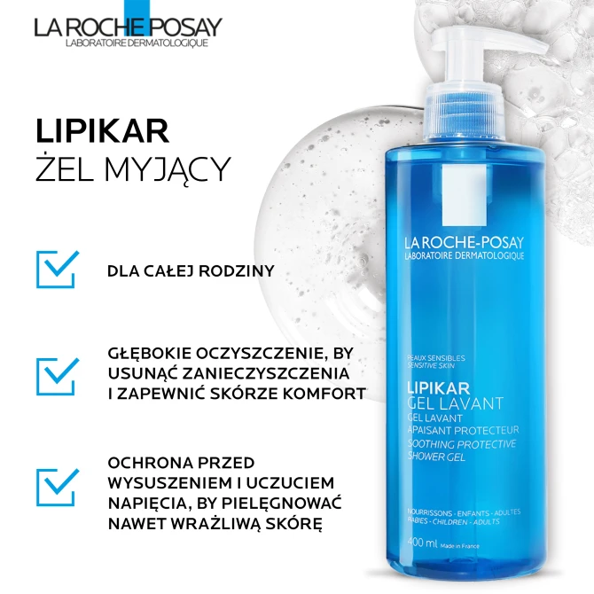 LA ROCHE-POSAY LIPIKAR Kojący i Ochronny Żel Myjący Do Twarzy i Ciała- 750ml