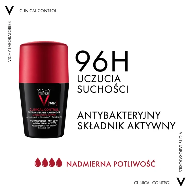 VICHY HOMME CLINICAL CONTROL [96h] Dla Mężczyzn Antyperspirant Przeciw Nadmiernemu Poceniu - 50ml