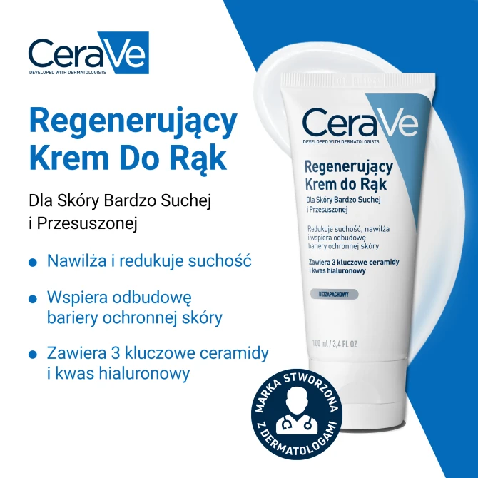 CERAVE Regenerujący Krem Do Rąk Z Ceramidami Dla Skóry Suchej I Bardzo Suchej - 100ml