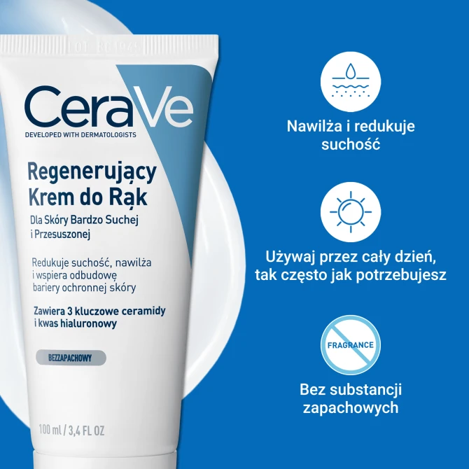 CERAVE Regenerujący Krem Do Rąk Z Ceramidami Dla Skóry Suchej I Bardzo Suchej - 100ml