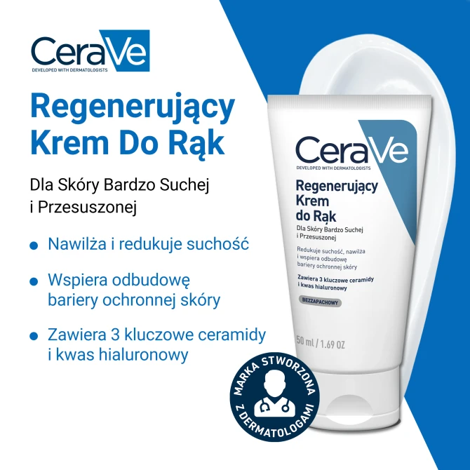 CERAVE Regenerujący Krem Do Rąk Z Ceramidami Dla Skóry Suchej I Bardzo Suchej - 50ml
