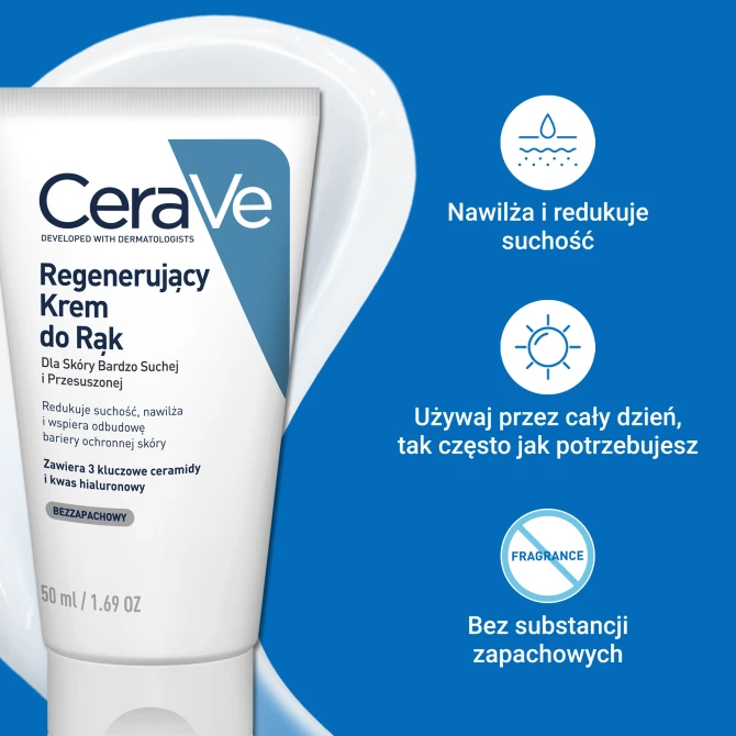 CERAVE Regenerujący Krem Do Rąk Z Ceramidami Dla Skóry Suchej I Bardzo Suchej - 50ml
