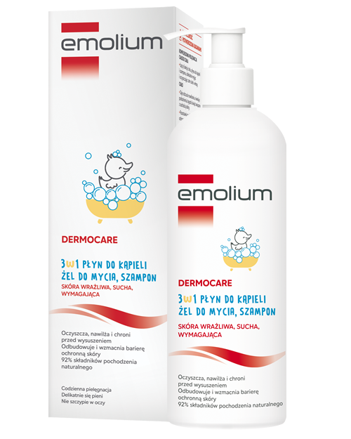 EMOLIUM DERMOCARE 3w1 Płyn Do Kąpieli - Żel Do Mycia - Szampon - 400ml