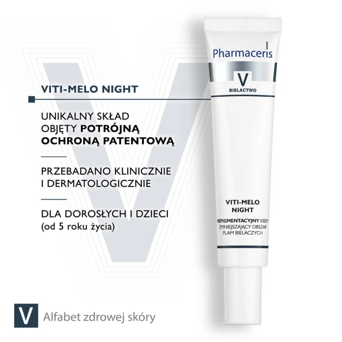 PHARMACERIS V VITI-MELO NIGHT Repigmentacyjny Krem Zmniejszający Obszar Plam Bielaczych - 40 ml