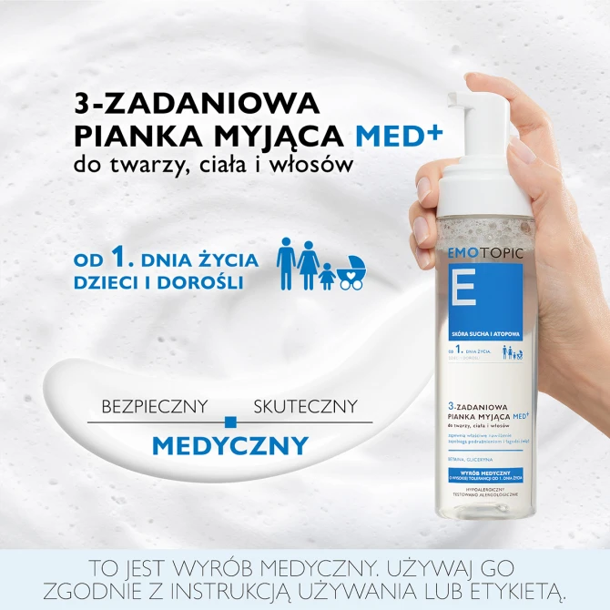 EMOTOPIC 3-Zadaniowa Pianka Myjąca Do Twarzy, Ciała i Włosów - 200 ml