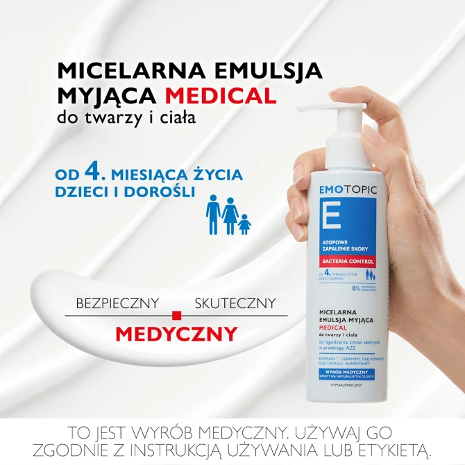 EMOTOPIC Bacteria Control Micelarna Emulsja Myjąca Do Twarzy i Ciała - 190ml