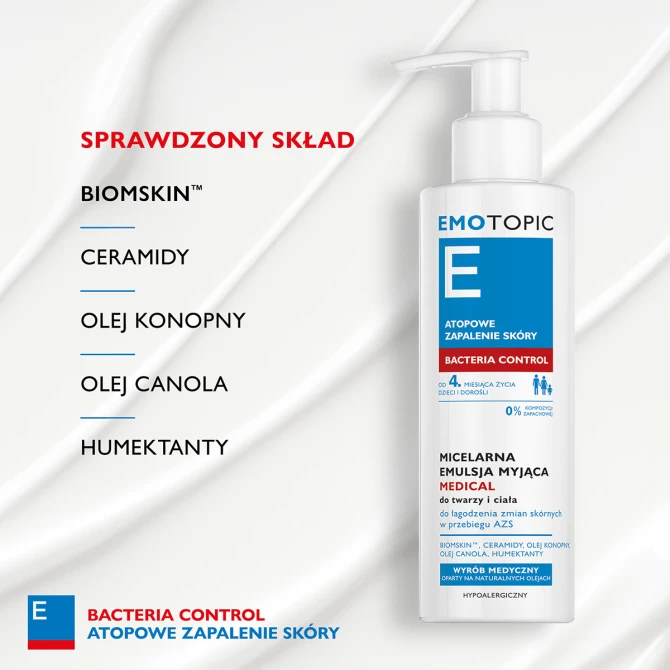 EMOTOPIC Bacteria Control Micelarna Emulsja Myjąca Do Twarzy i Ciała - 190ml
