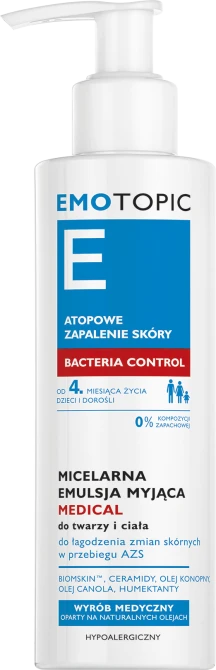 EMOTOPIC Bacteria Control Micelarna Emulsja Myjąca Do Twarzy i Ciała - 190ml