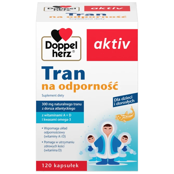 DOPPELHERZ AKTIV TRAN NA ODPORNOŚĆ Omega- 3, Witaminy A+D - 120 kapsułek