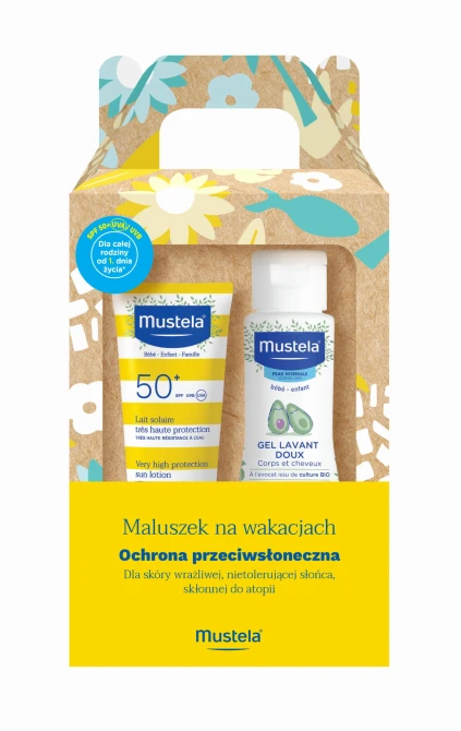 MUSTELA Zestaw Maluszek Na Wakacjach (Żel Do Mycia 100ml + mleczko SPF 50 - 40ml)
