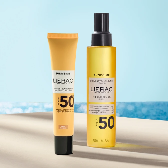 ZESTAW LIERAC SUNISSIME Emulsja Ochronna SPF 50 Z Kolorem 40ml + Olejek SPF 50 Do Ciała 150ml