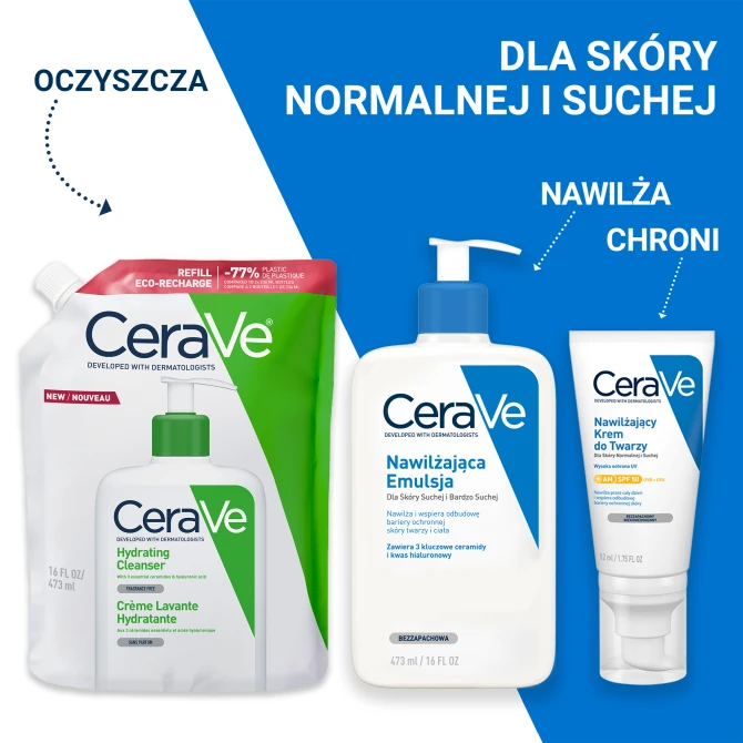 CERAVE Nawilżająca Emulsja Do Mycia Z Ceramidami Skóra Sucha REFILL - 473ml