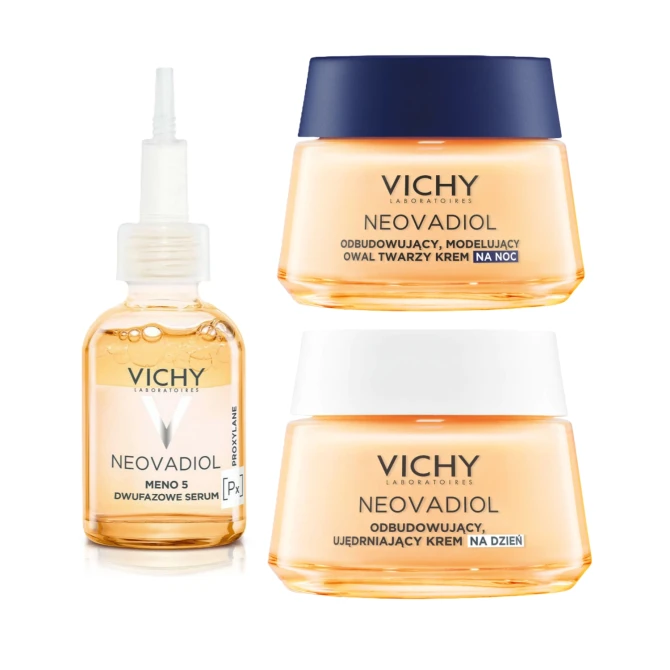 VICHY NEOVADIOL Zestaw Przed Menopauzą Ujędrniający Krem Na Dzień - 50 ml + Ujędrniający Krem Na Noc Przywracający Gęstość - 50 ml + Dwufazowe Serum Niwelujące Wpływ Menopauzy Na Skórę - 30ml