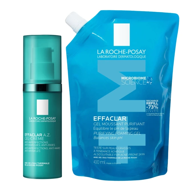 LA ROCHE-POSAY ZESTAW EFFACLAR (Oczyszczający Żel Refill - 400ml + A.Z. Żel-Krem Przeciwtrądzikowy - 40ml) (id: 65912)