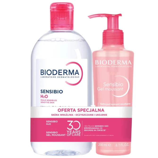 BIODERMA ZESTAW SENSIBIO Woda Micelarna H20 - 500ml + Żel Oczyszczający - 200ml