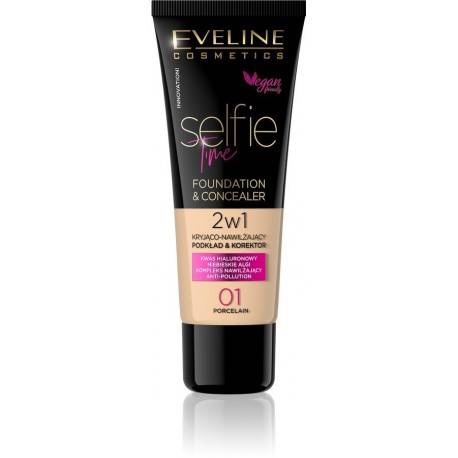 Eveline Cosmetics Selfie Time Foundation & Concealer kryjąco-nawilżający pokład i korektor 01 Porcelain