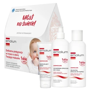 EMOLIUM DERMOCARE Zestaw Wyprawkowy: Emulsja Do Kąpieli 400ml + Emulsja Do Ciała 400ml + Krem 75ml