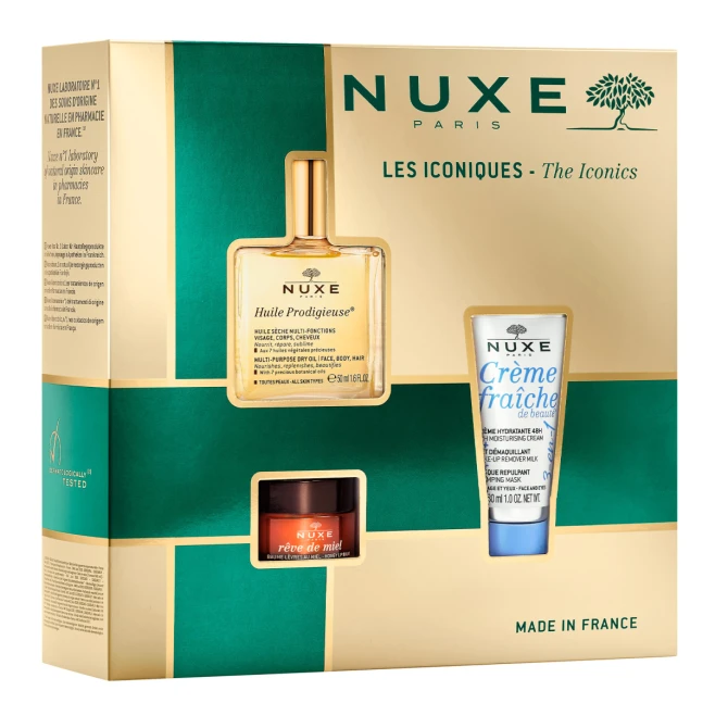 NUXE HUILE PRODIGIEUSE® Bestsellery Zestaw (Olejek 50ml + Krem 30ml + Balsam Do Ust 15g)