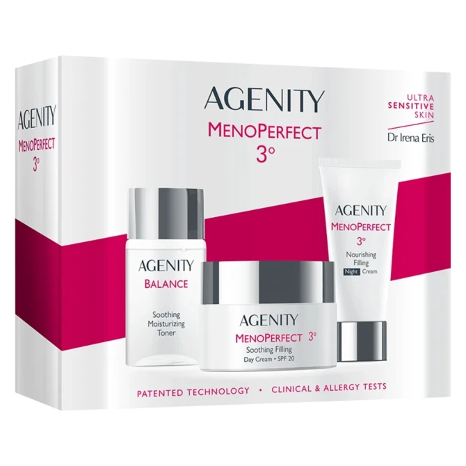 AGENITY MENOPERFECT 3° Zestaw: Krem Na Dzień SPF20 - 50ml + Krem Odżywczy Na Noc - 25ml + Łagodzący Tonik - 50ml