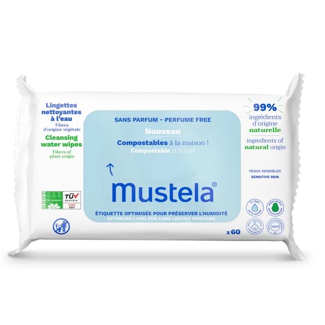 MUSTELA Kompostowalne Chusteczki Oczyszczające Z Wodą - 60szt. (id: 57607)