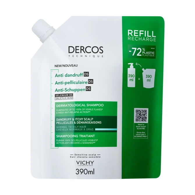 VICHY DERCOS Szampon Przeciwłupieżowy Włosy Normalne i Przetłuszczające Się - 390ml REFILL (id: 68107)