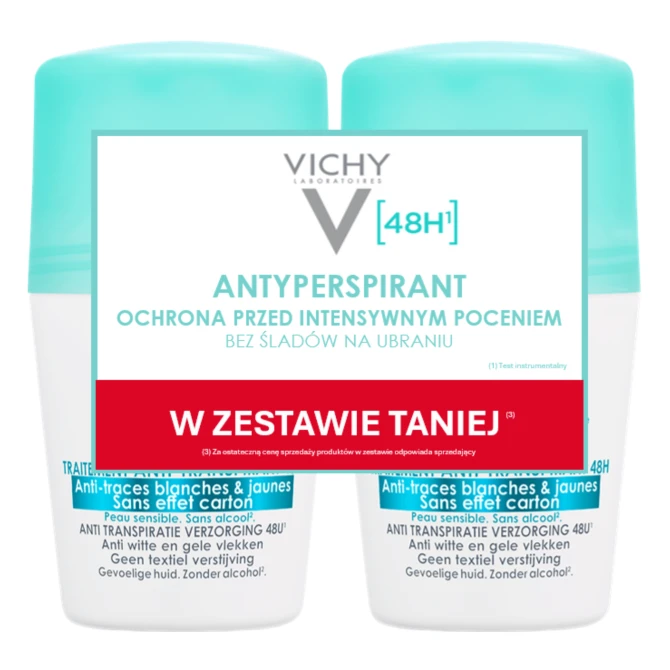VICHY DEO Roll-On 48h Antyperspirant W Kulce Przeciw Śladom Na Ubraniach - 2x50ml (DUOPACK)