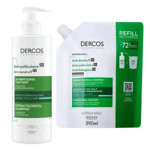 VICHY DERCOS Zestaw: Szampon Przeciwłupieżowy Włosy Normalne I Przetłuszczające Się 390ml + Uzupełnienie REFILL 390ml