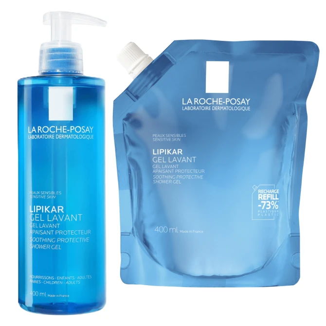 LA ROCHE-POSAY LIPIKAR Zestaw: Kojący I Ochronny Żel Myjący Do Twarzy I Ciała 400ml + Uzupełnienie REFILL 400ml (id: 70885)