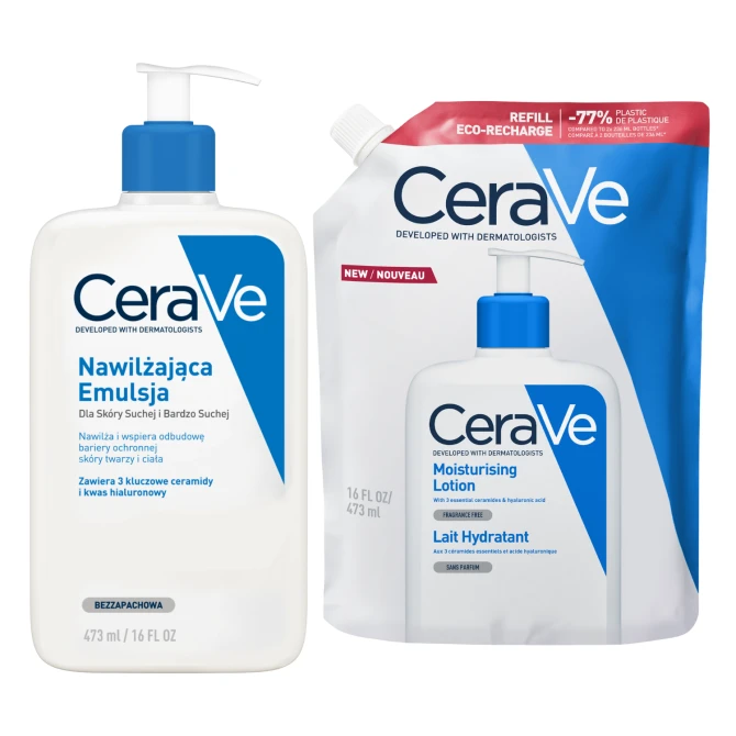 CERAVE Zestaw: Nawilżająca Emulsja Dla Skóry Suchej 473ml + Uzupełnienie REFILL 473ml (id: 70887)