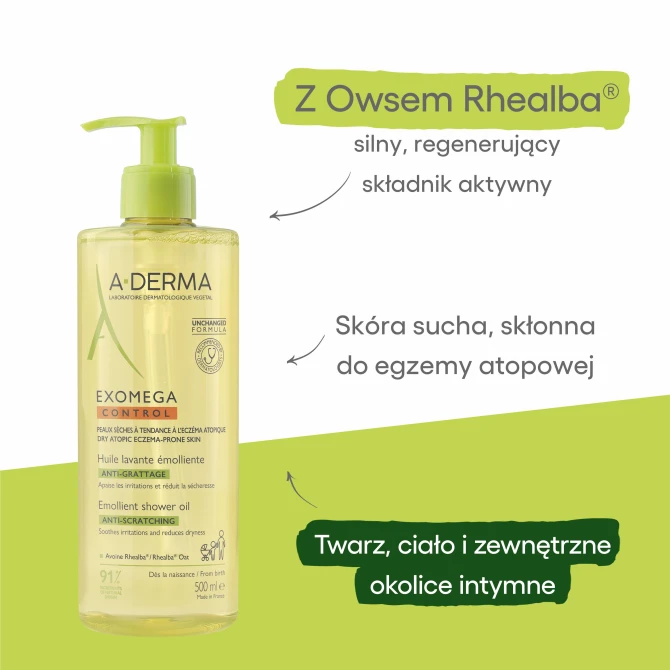 A-DERMA EXOMEGA CONTROL Zapobiegający Swędzeniu Olejek Emolientowy Do Mycia - 500ml
