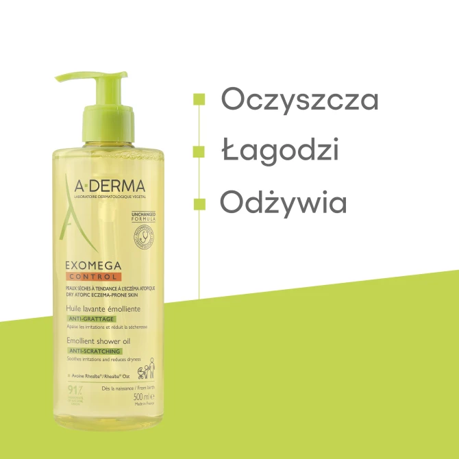 A-DERMA EXOMEGA CONTROL Zapobiegający Swędzeniu Olejek Emolientowy Do Mycia - 500ml