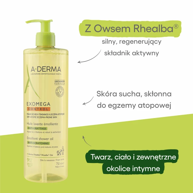 A-DERMA EXOMEGA CONTROL Zapobiegający Swędzeniu Olejek Emolientowy Do Mycia - 750ml
