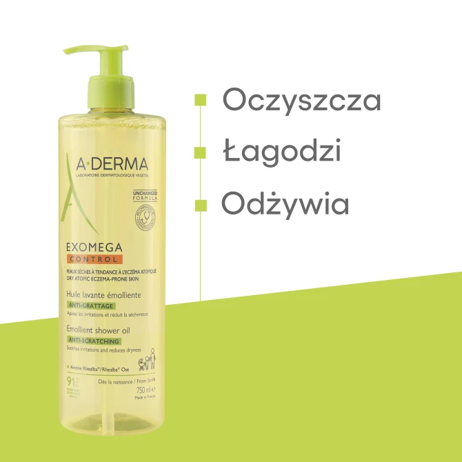 A-DERMA EXOMEGA CONTROL Zapobiegający Swędzeniu Olejek Emolientowy Do Mycia - 750ml