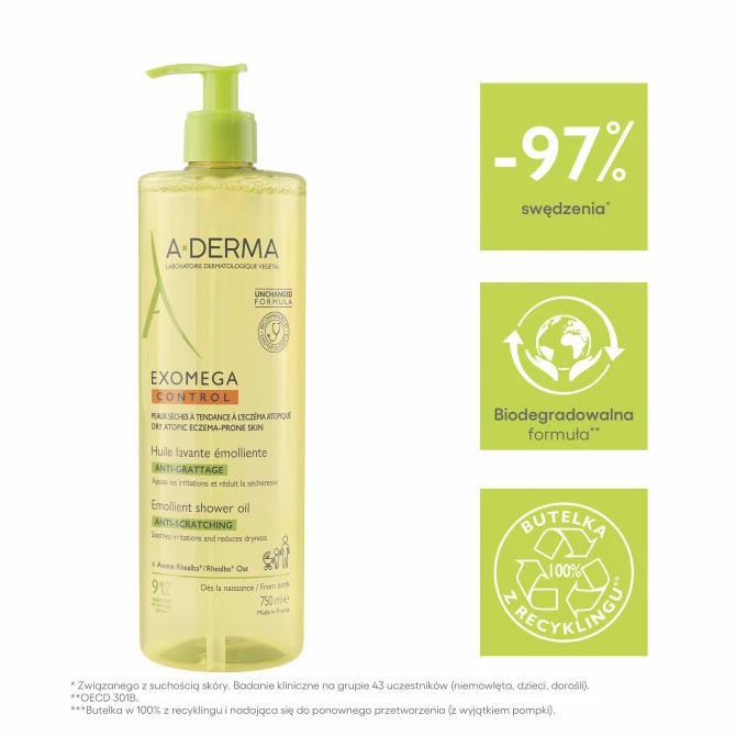 A-DERMA EXOMEGA CONTROL Zapobiegający Swędzeniu Olejek Emolientowy Do Mycia - 750ml